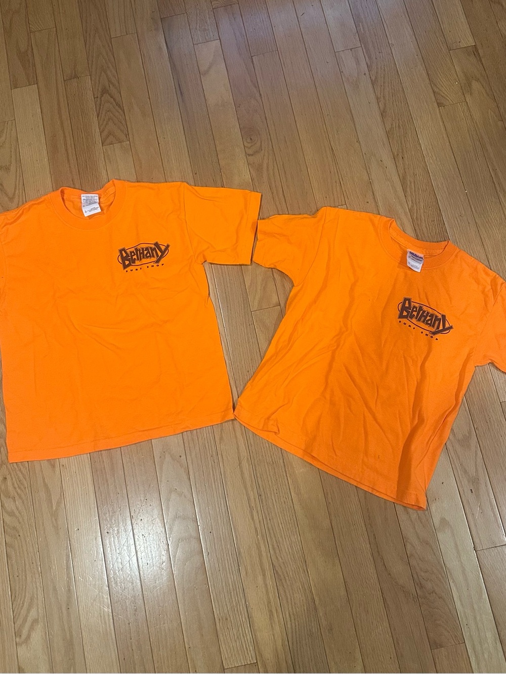 Two Bethany Beach Kids' Short Sleeve T-Shirts in Bright Orange
